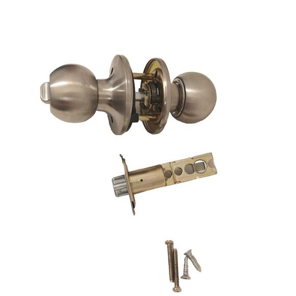 DEFIANT Door KNOB KEY Inside Bedroom Bathroom Turn BUTTON Silver SATIN Finish - Picture 2 of 10